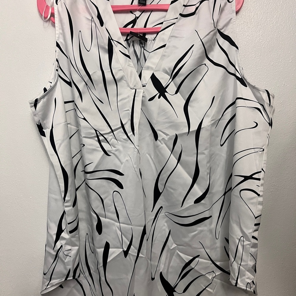 Alfani Washed-satin Black and White Women's Sleeveless Blouse